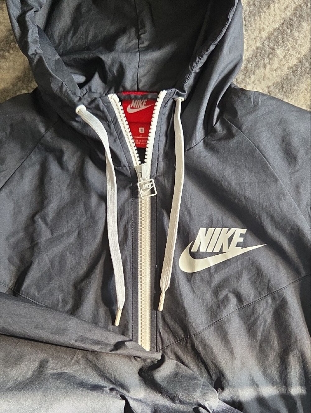 Nike Black Hooded Windbreaker with White Accents - Picture 3 of 5